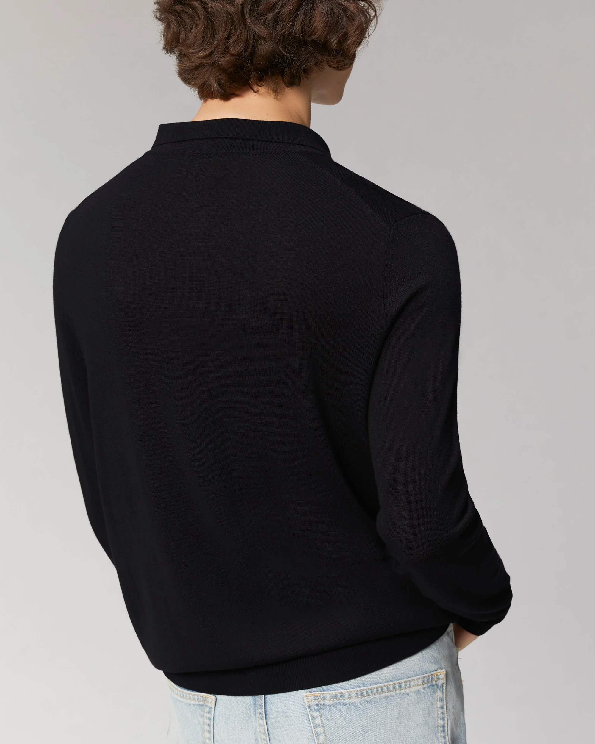 Basic Polo Neck Sweater ( H23 / Man / Black / 100% RWS Merino Wool) - Image 3