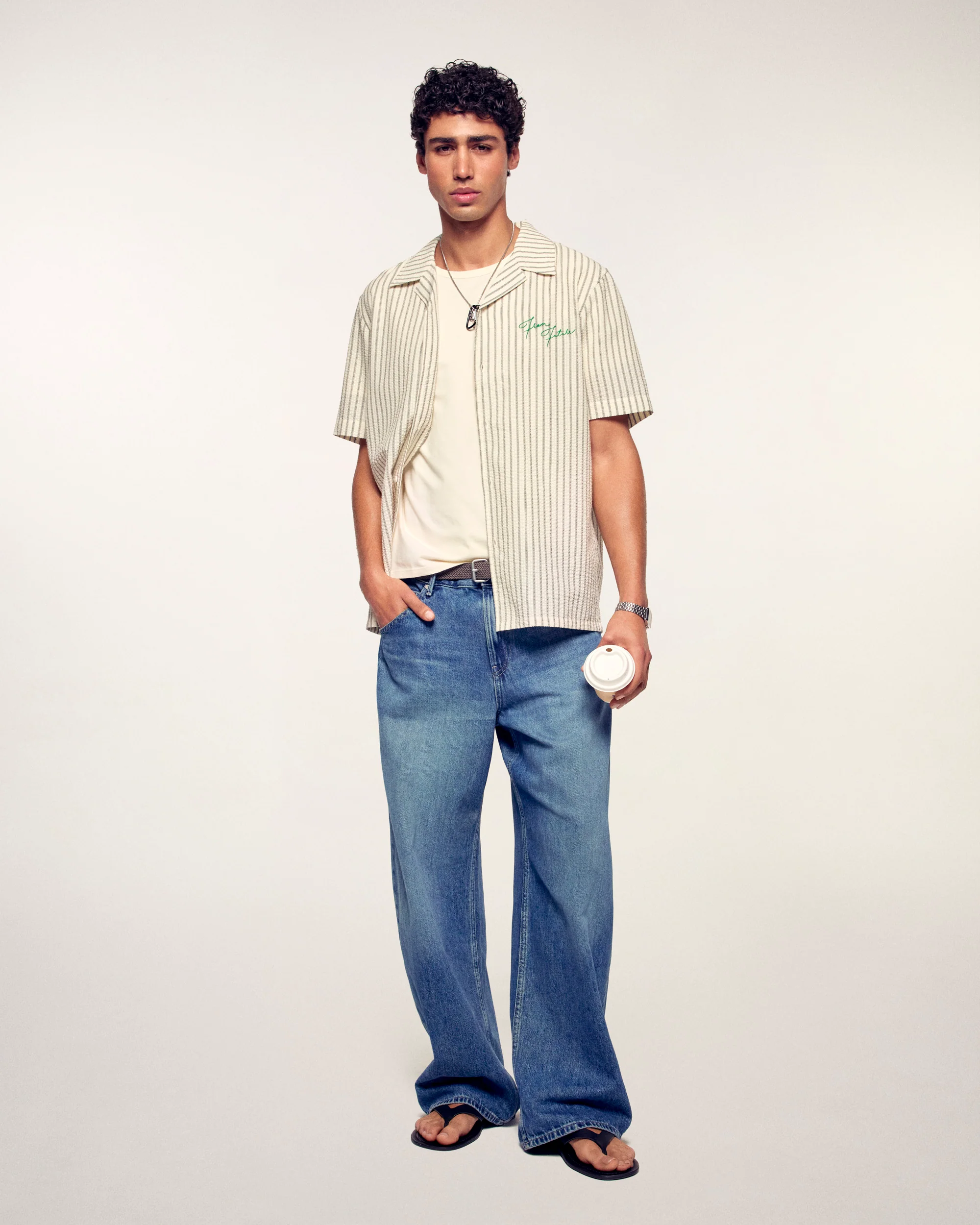 Embroidered Short Sleeve Shirt (S26/ HOMME/ Multi Rayures Ecru) - Image 4