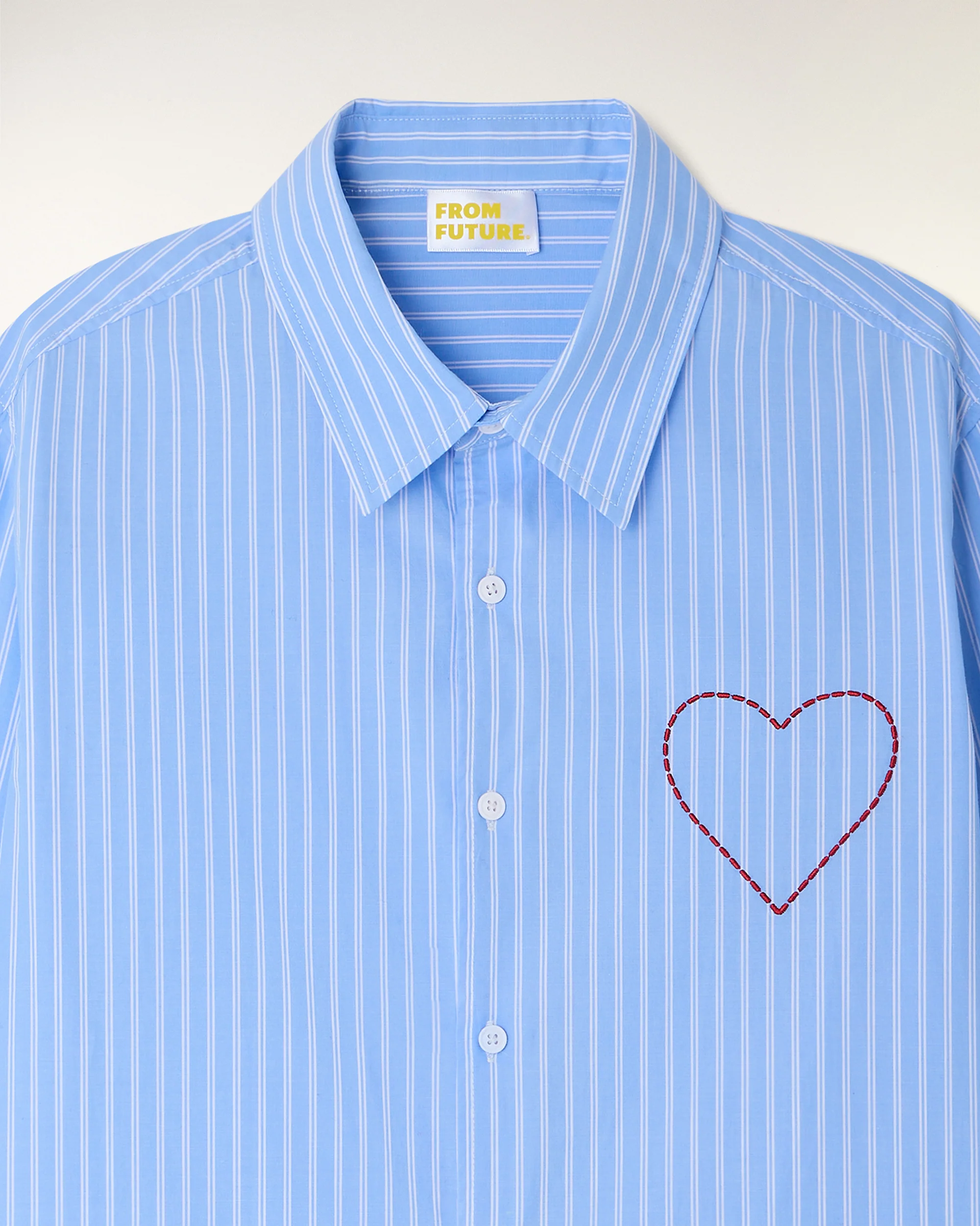Embroidered Heart Long Sleeve Shirt (S26 / HOMME / Bleu Moyen Raye) - Image 7