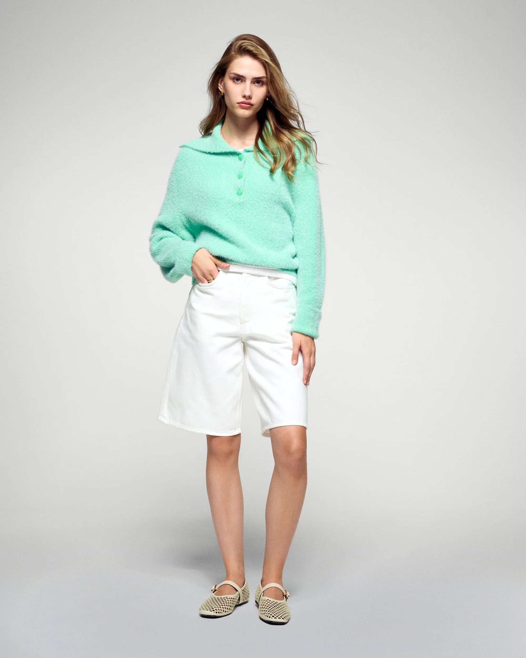 Polo Neck Sweater (H25 / WOMEN / Snowy Green) - Image 3