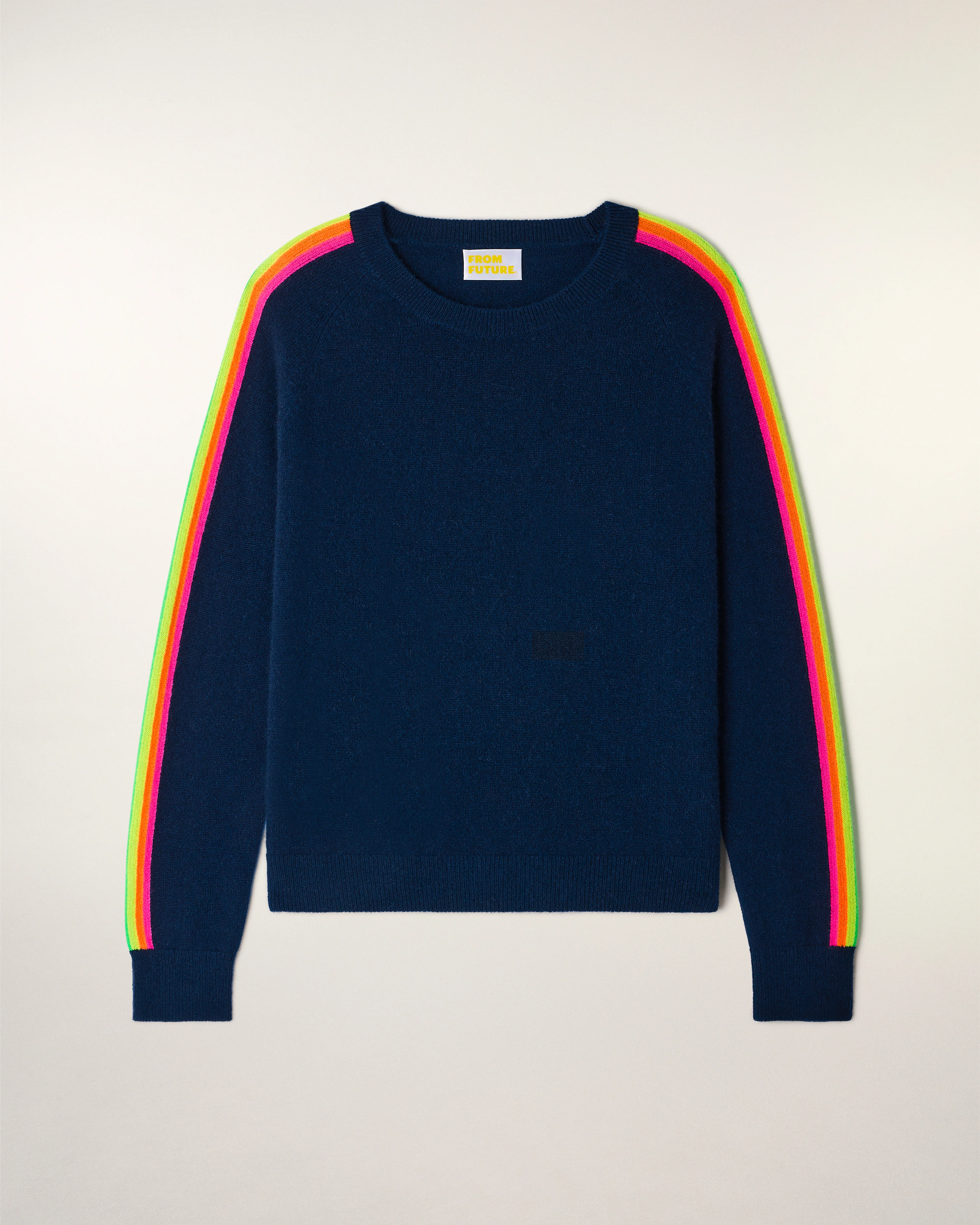 Crewneck Sweater with Multicolored Stripes on the Sleeves (S26 / WOMEN / Navy) - Image 4