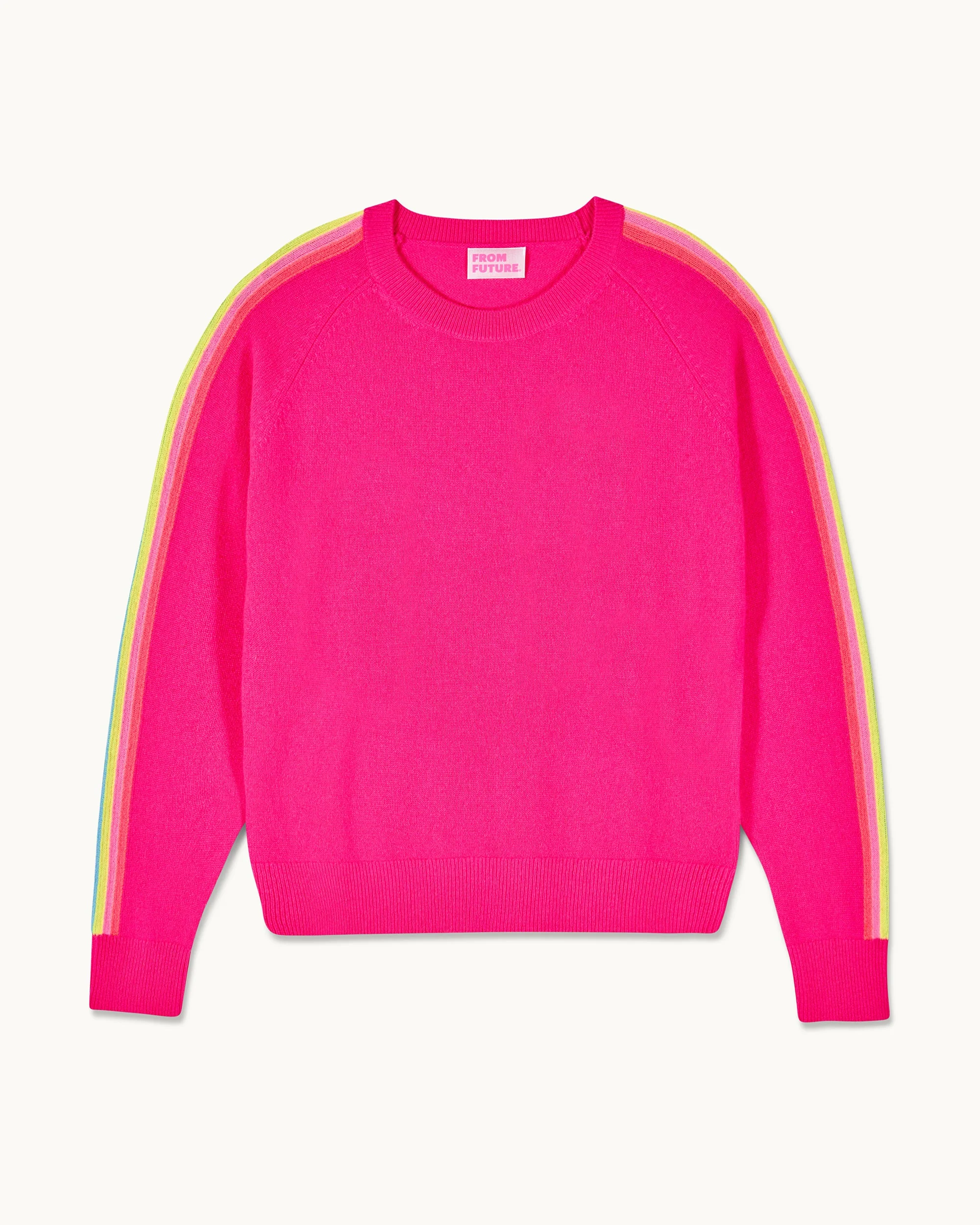 Crewneck Sweater with Multicolored Stripes on the Sleeves (S25 / WOMEN / Paradise Pink) - Image 7
