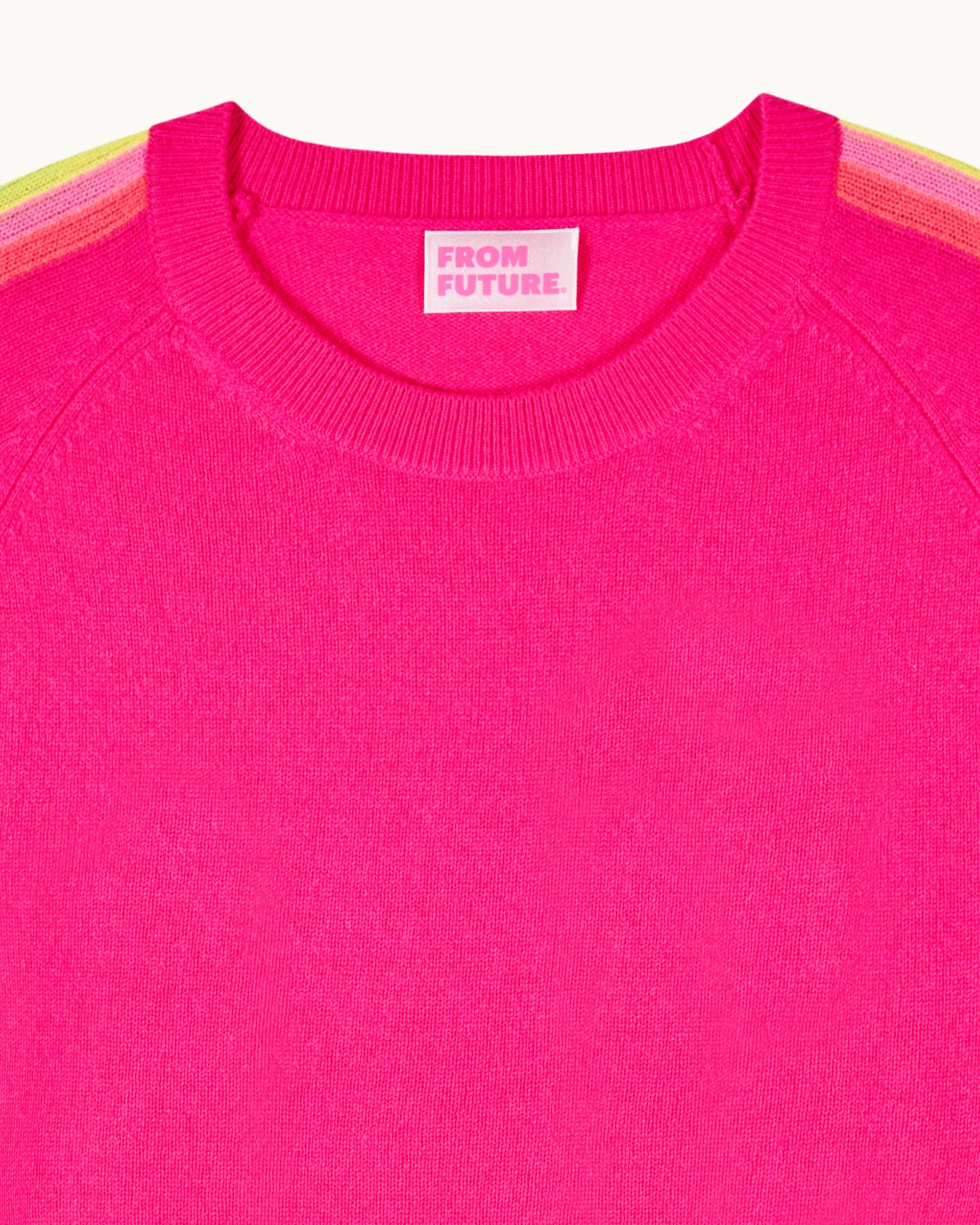 Crewneck Sweater with Multicolored Stripes on the Sleeves (S25 / WOMEN / Paradise Pink) - Image 8