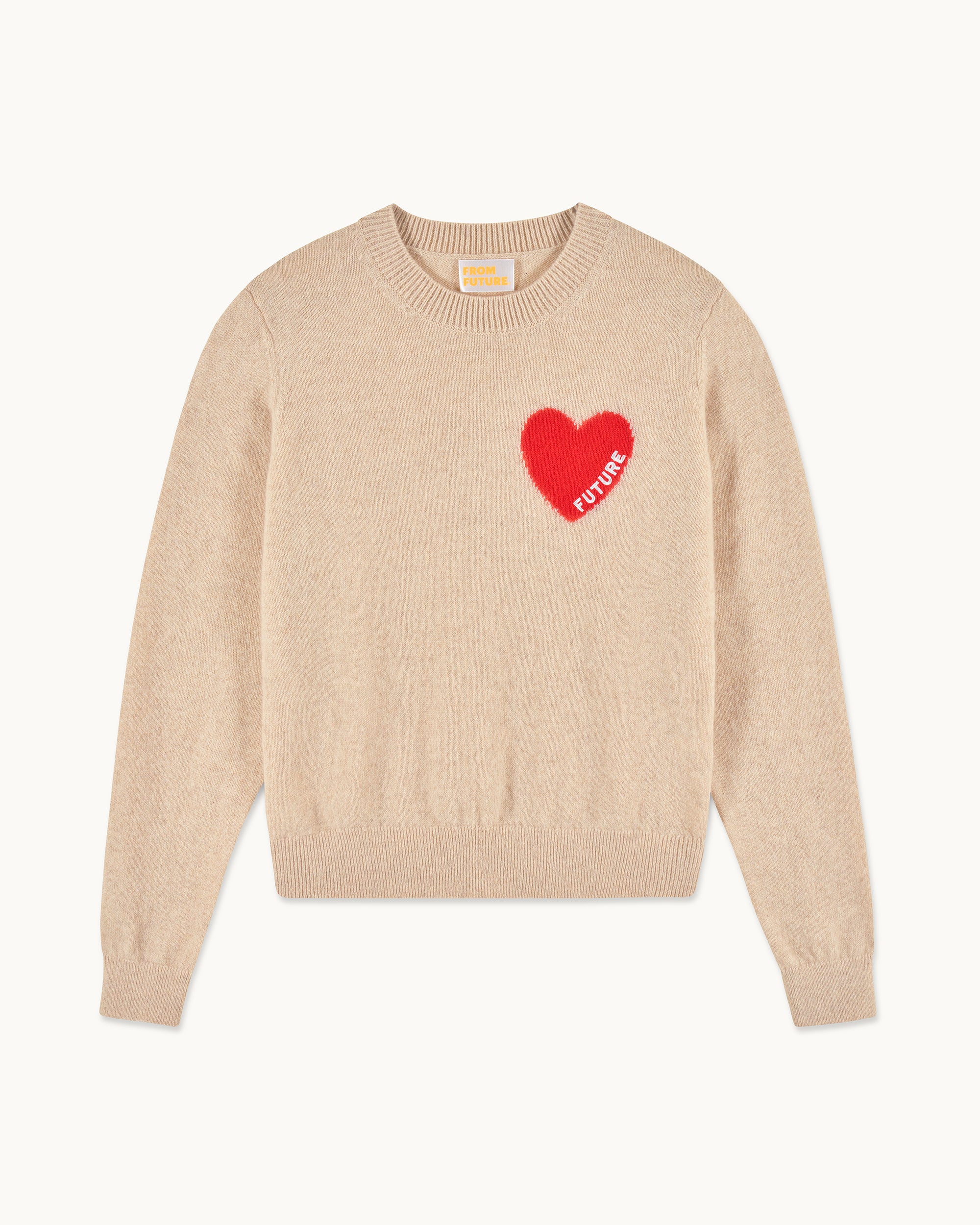 Crewneck Sweater with Future Heart Embroidery (S25 / WOMEN / Heather Beige) - Image 5
