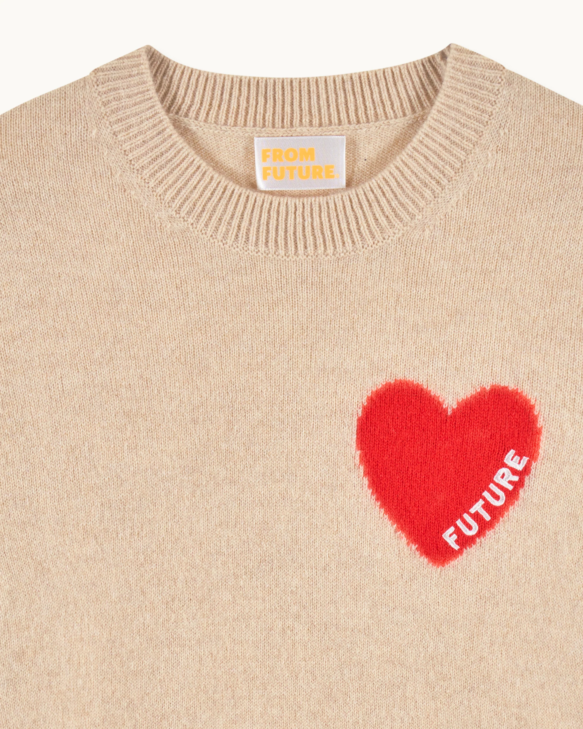Crewneck Sweater with Future Heart Embroidery (S25 / WOMEN / Heather Beige) - Image 6