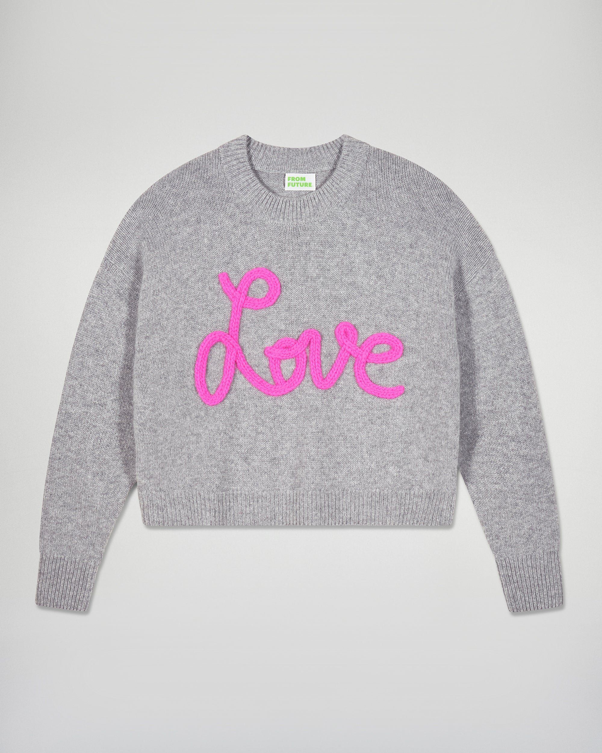 Crewneck Sweater Hand-Embroidered Love (H25 / WOMEN / Dark Heather Grey) - Image 5