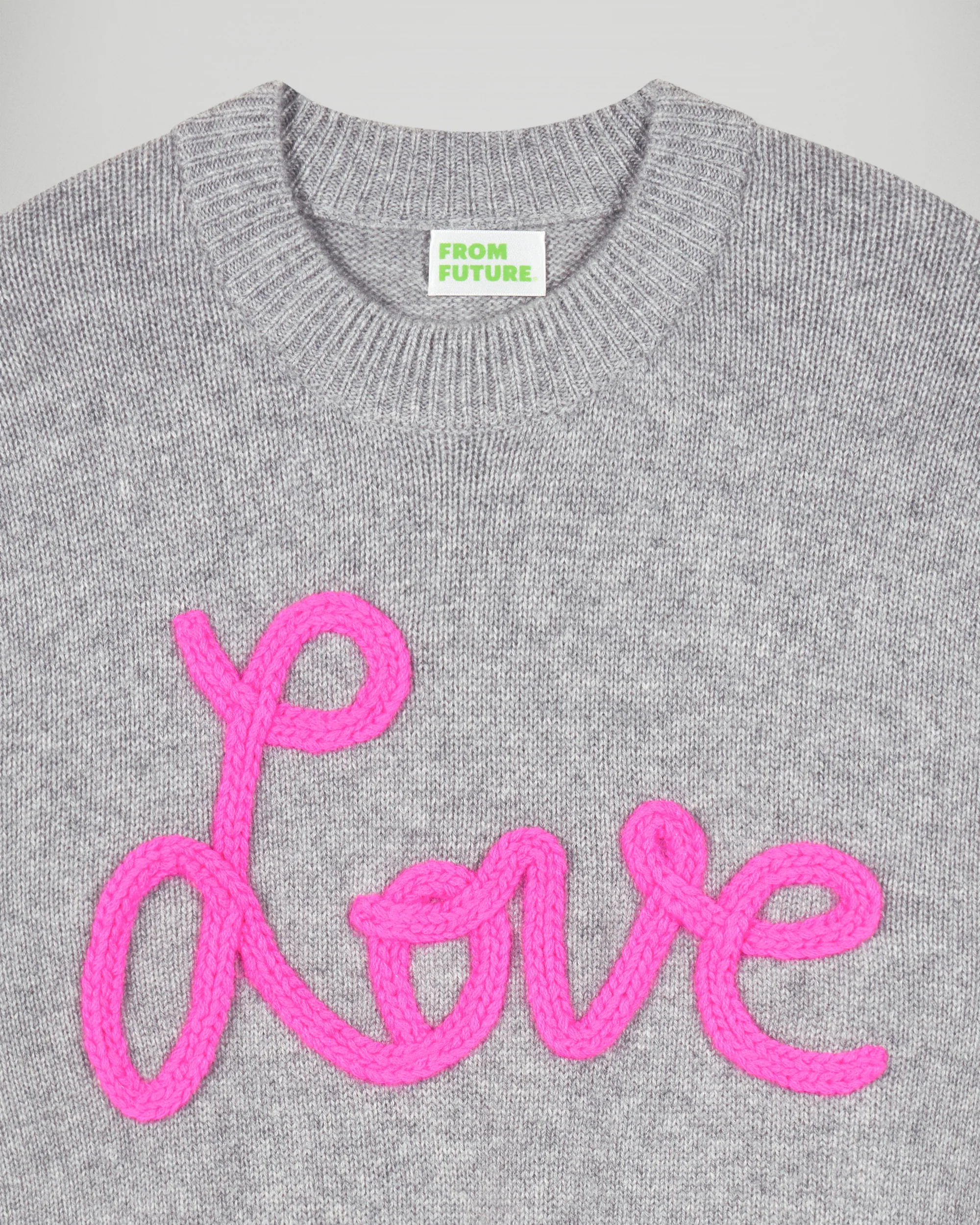Crewneck Sweater Hand-Embroidered Love (H25 / WOMEN / Dark Heather Grey) - Image 6