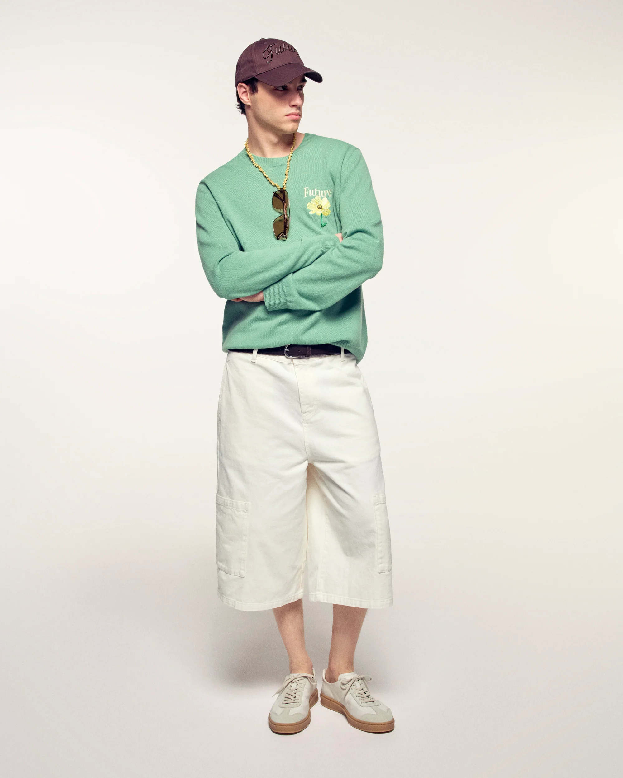 Jacquard Pattern and Embroidery Crew Neck Sweater (S26/ HOMME/ Forever Green) - Image 3