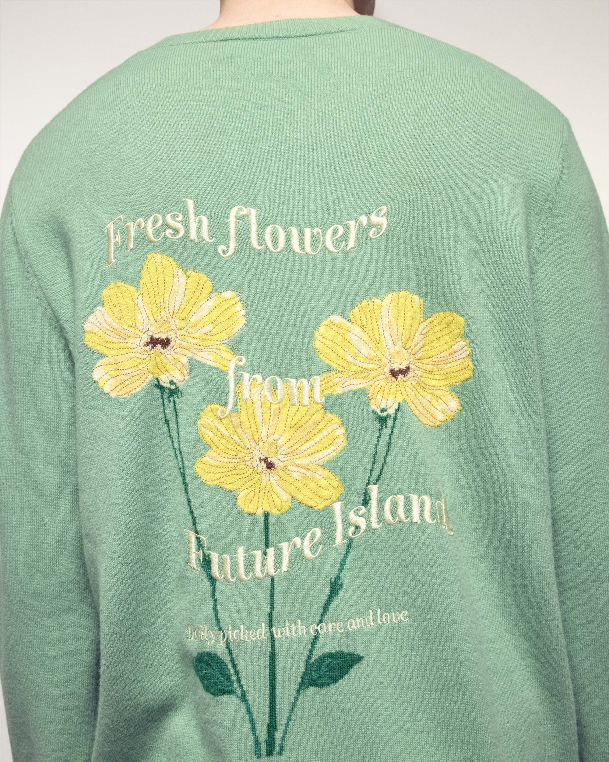 Jacquard Pattern and Embroidery Crew Neck Sweater (S26/ HOMME/ Forever Green) - Image 4