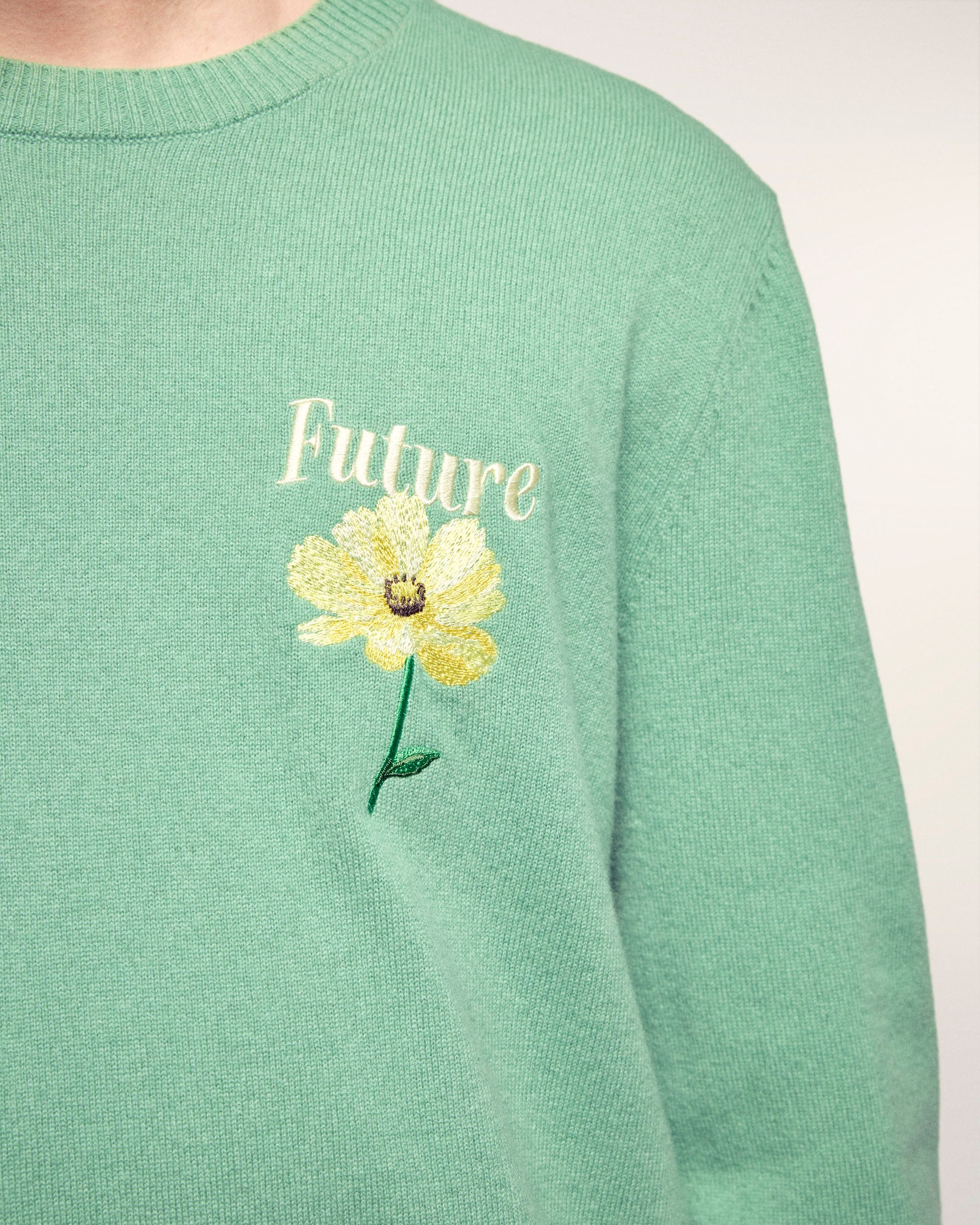 Jacquard Pattern and Embroidery Crew Neck Sweater (S26/ HOMME/ Forever Green) - Image 5