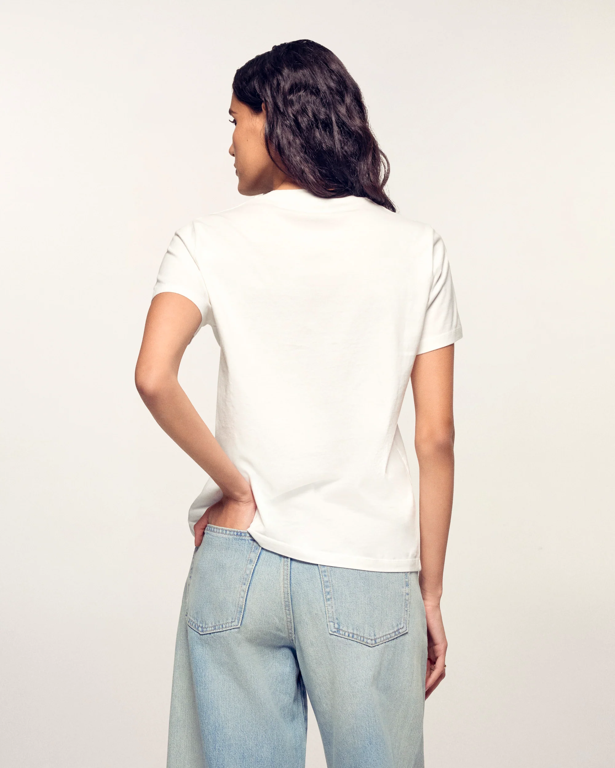 Crewneck Short Sleeve Heart T-shirt (S25 / WOMEN / White) - Image 4