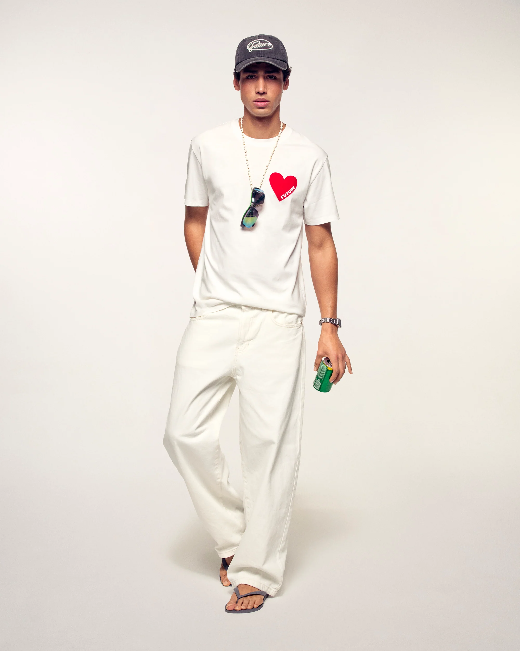 Crewneck Short Sleeve Heart T-shirt (S25 / MEN / White) - Image 3