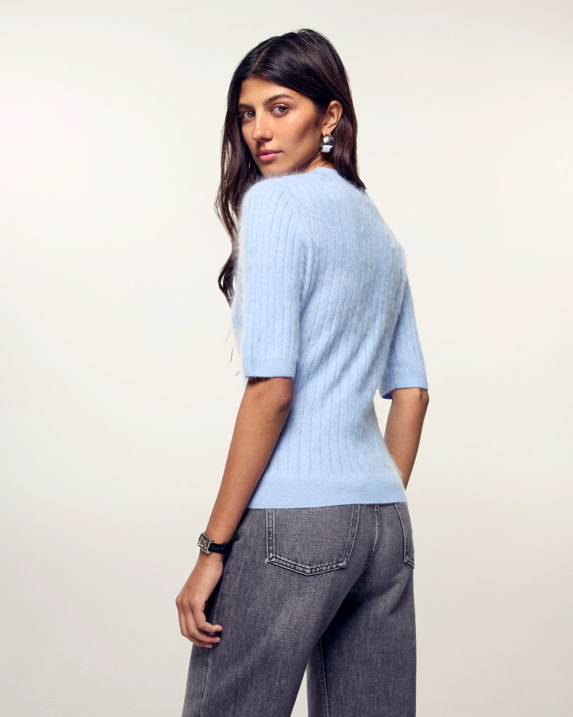 Brushed Striped Short-Sleeve Top (S26 / FEMME / Baby Blue) - Image 3