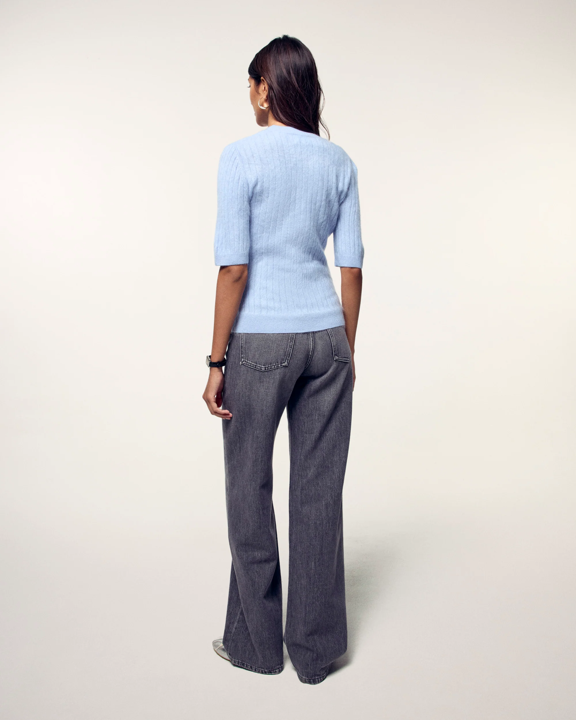 Brushed Striped Short-Sleeve Top (S26 / FEMME / Baby Blue) - Image 4